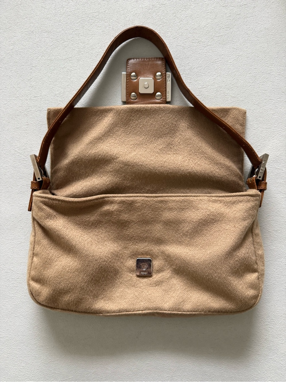 Vintage Fendi Brown Wool Baguette Shoulder Bag - Picture 6 of 10
